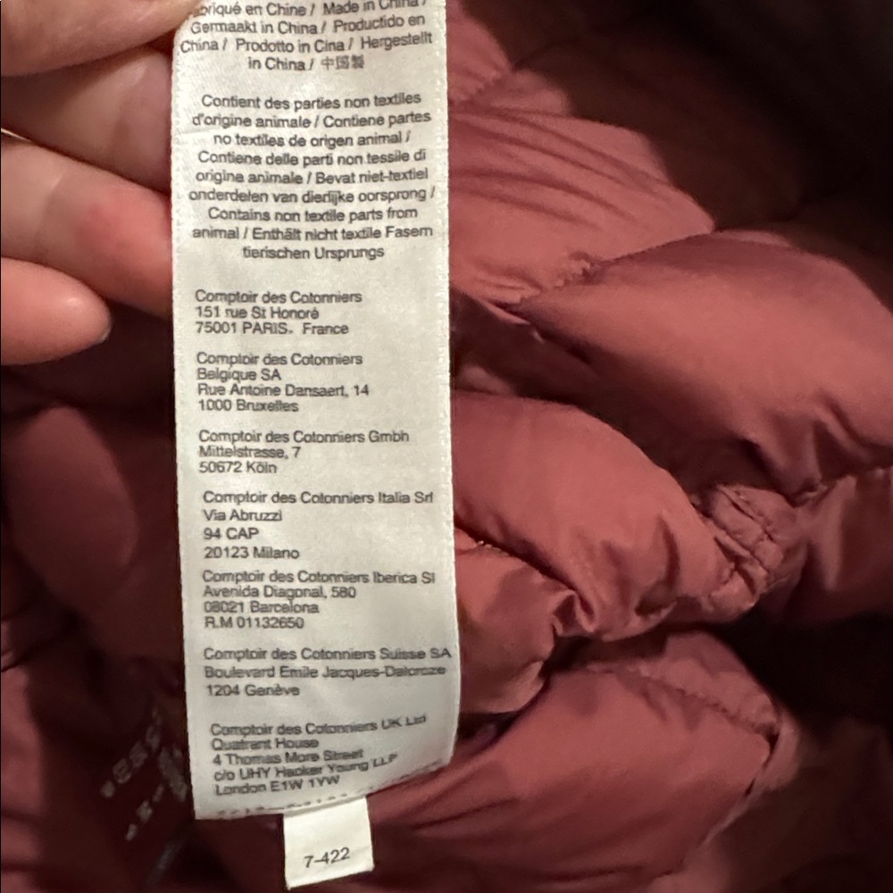 Comptoir Des Cotonniers Plume Down Quilted Puffer Jacket Burgundy Collarless-S - Picture 12 of 12